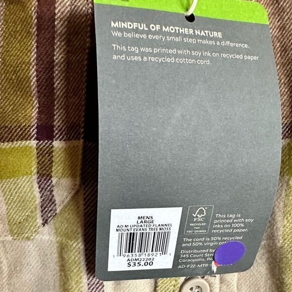 NWT Alpine Men’s Brushed Flannel Long Sleeve Shirt Brown Yellow Plaid - Size L - Picture 4 of 6